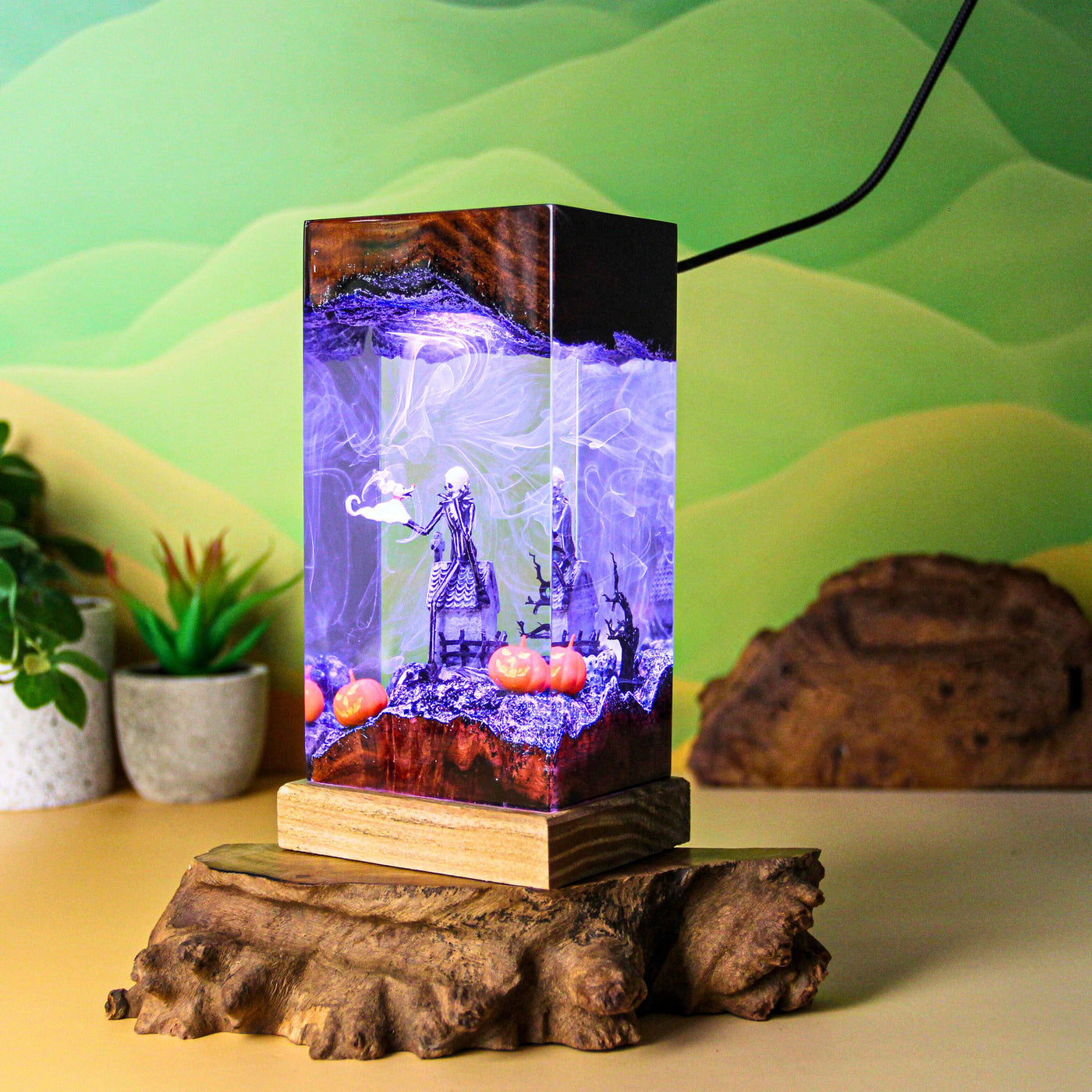 Skeleton With Pumpkin Resin Lamp