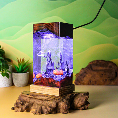 Skeleton With Pumpkin Resin Lamp