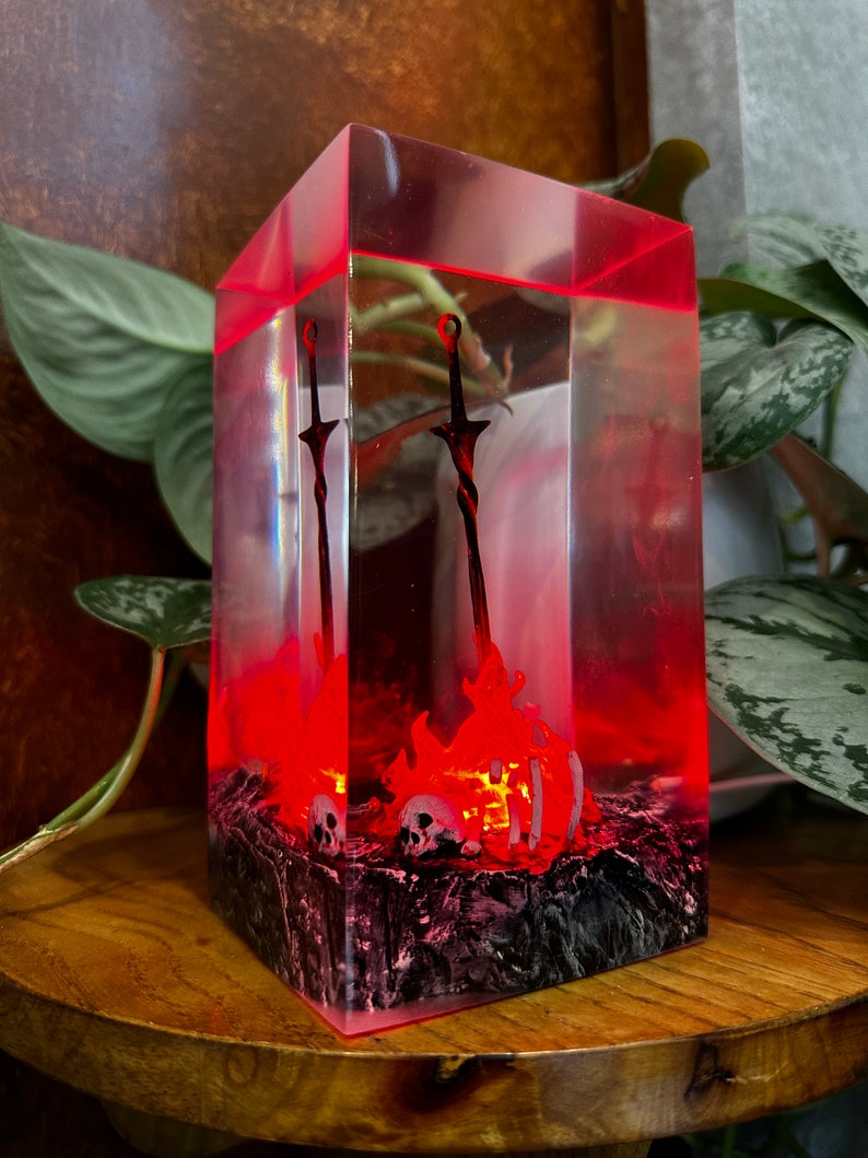 Red Fire Swords Resin Lamp