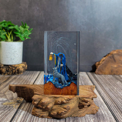 Wizard & Wolves in Enchanted Forest Resin Lamp