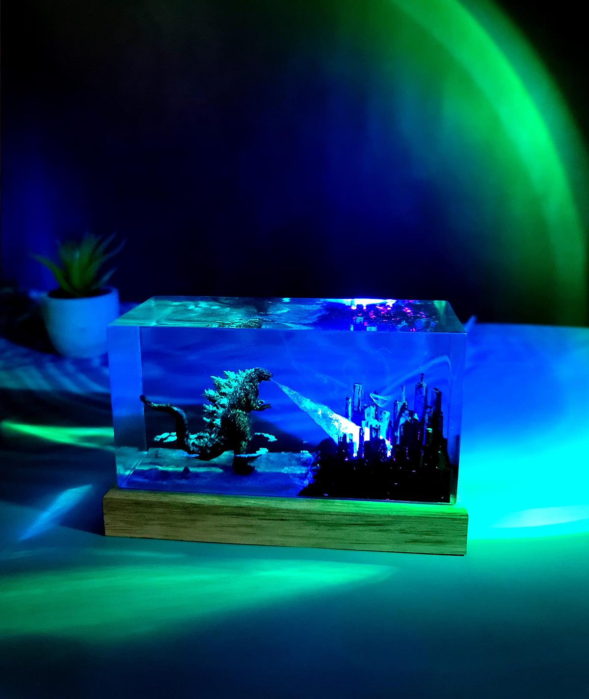 Godzilla Giant Sea Monster Resin Lamp