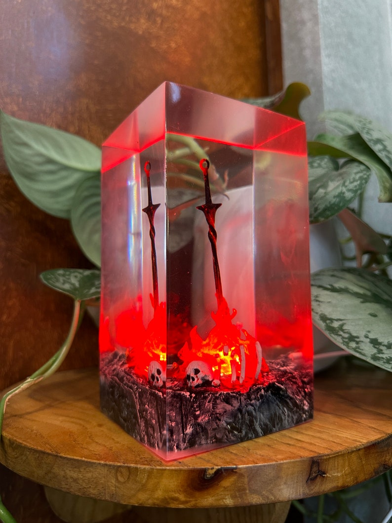 Red Fire Swords Resin Lamp