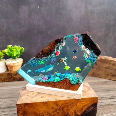 Ocean Resin Lamp with Sea Turtle