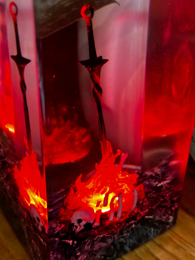 Red Fire Swords Resin Lamp