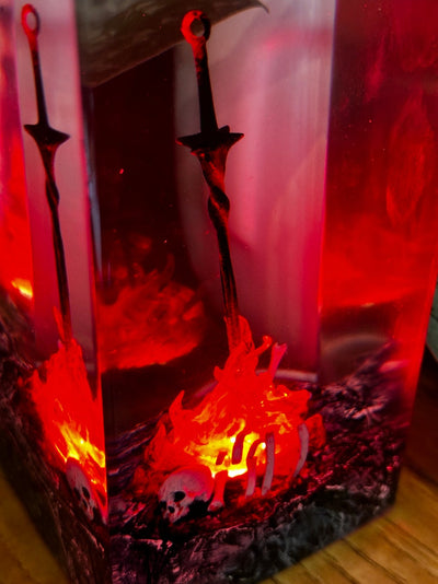 Red Fire Swords Resin Lamp