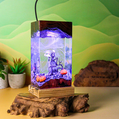 Skeleton With Pumpkin Resin Lamp