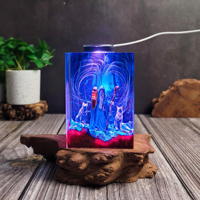 Wizard & Wolves in Enchanted Forest Resin Lamp