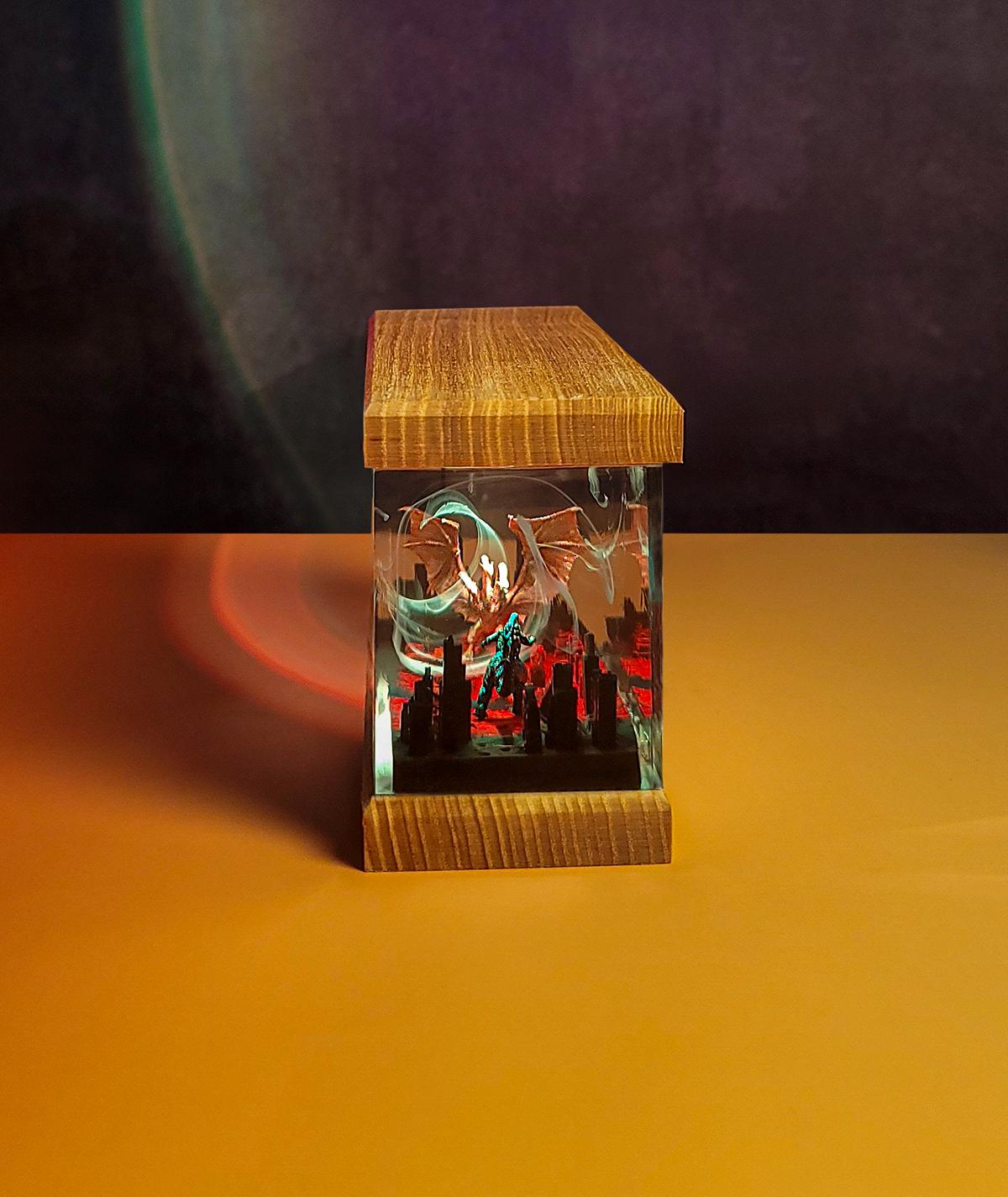 Three-Headed Dragon vs Godzilla Resin Lamp