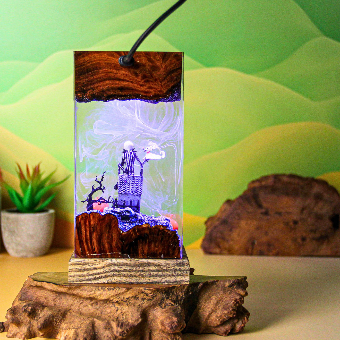 Skeleton With Pumpkin Resin Lamp