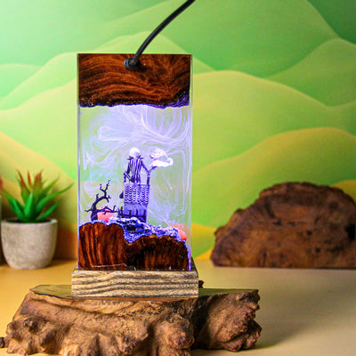 Skeleton With Pumpkin Resin Lamp