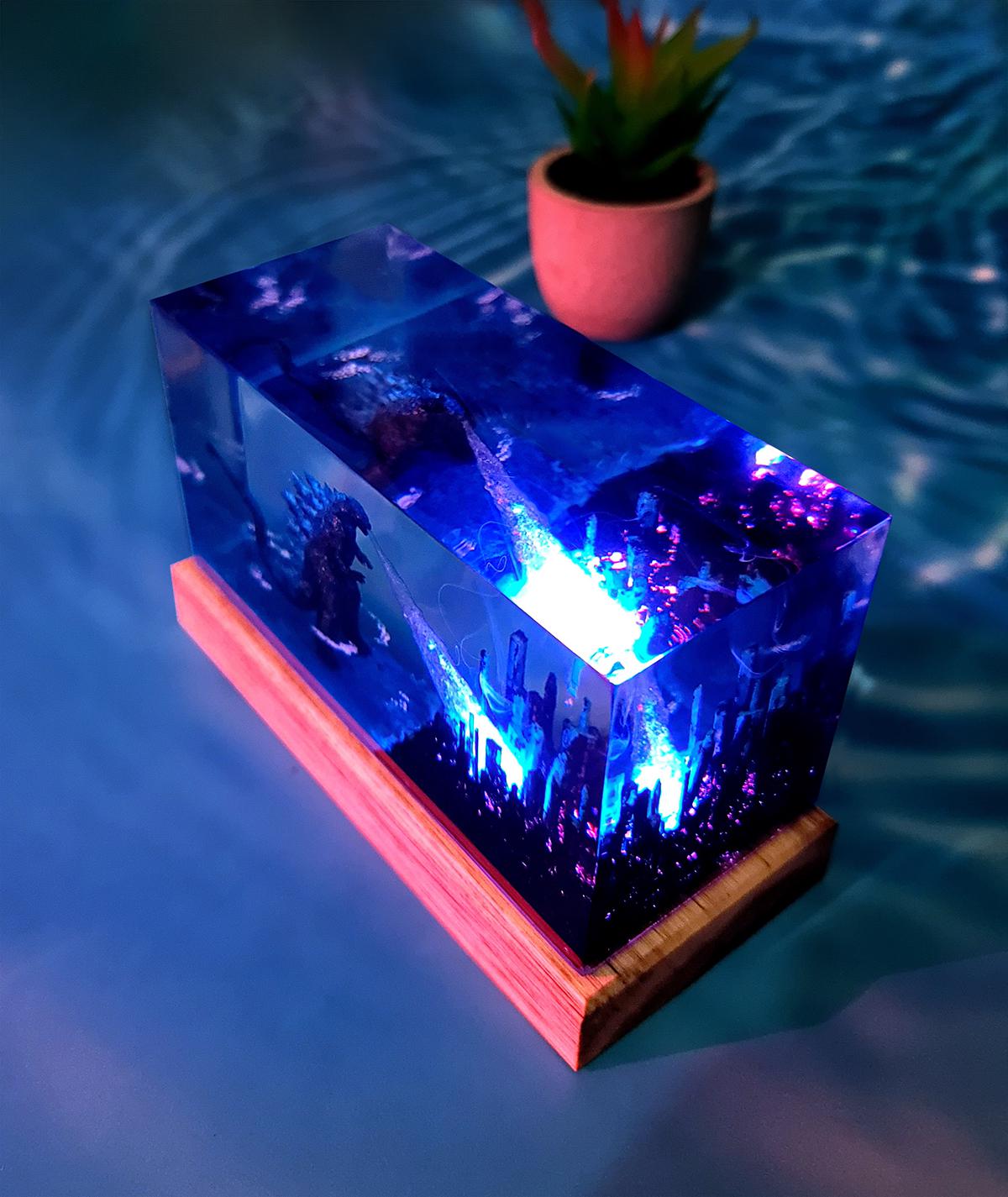 Godzilla Giant Sea Monster Resin Lamp