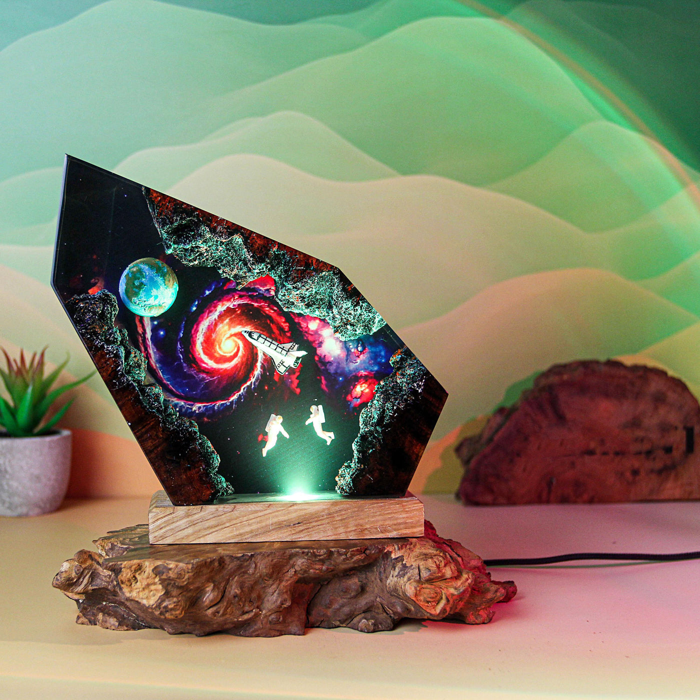 Astronauts Space Galaxy Scene Resin Lamp