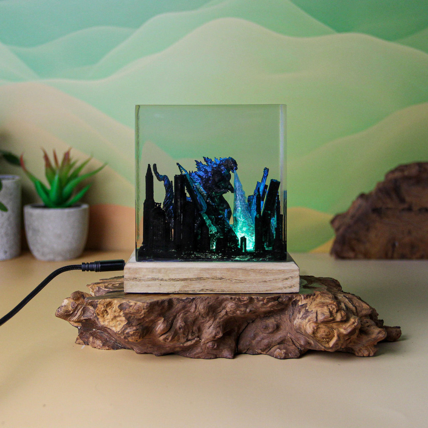 Giant Godzilla Attacking City Resin Lamp