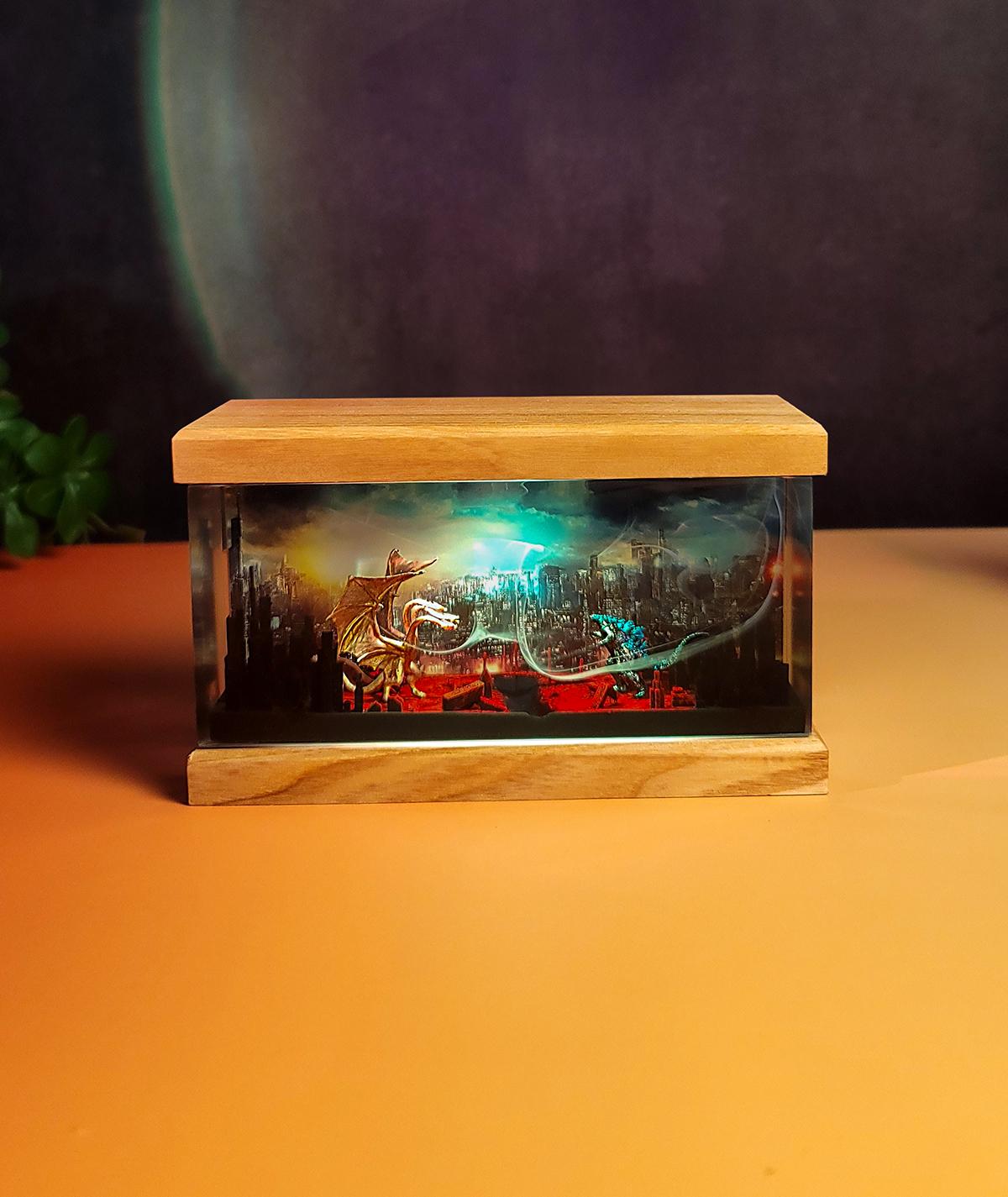 Three-Headed Dragon vs Godzilla Resin Lamp