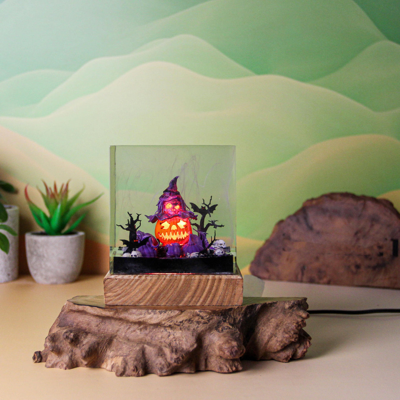 Halloween Pumpkin Witch Resin Lamp