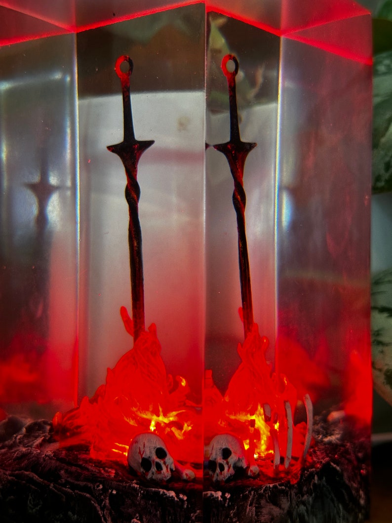 Red Fire Swords Resin Lamp