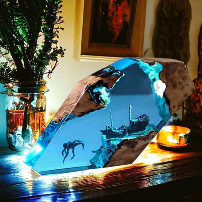 Killer Octopus with Sunken Shipwreck Resin Lamp