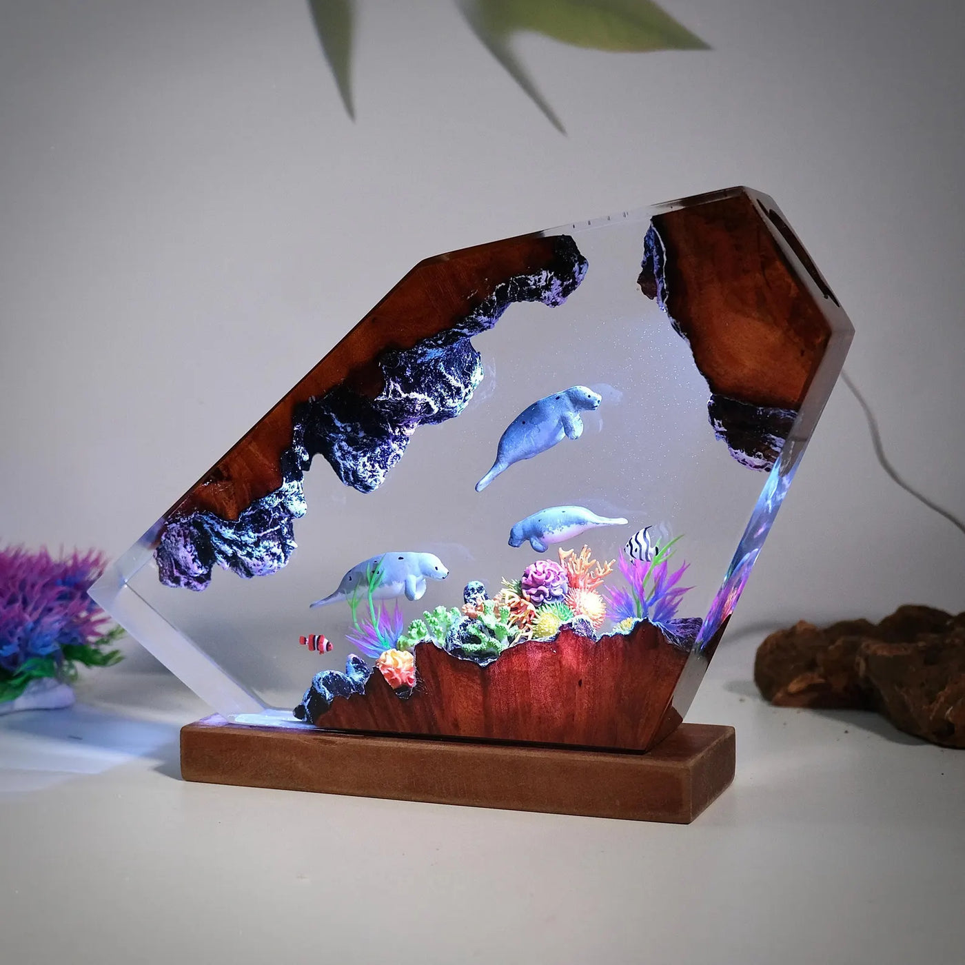 Manatee Family Ocean Deep Sea Resin Lamp
