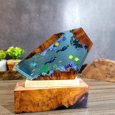 Ocean Resin Lamp with Divers and Coral Reef