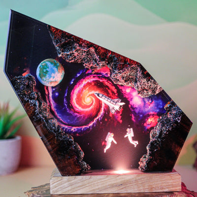 Astronauts Space Galaxy Scene Resin Lamp