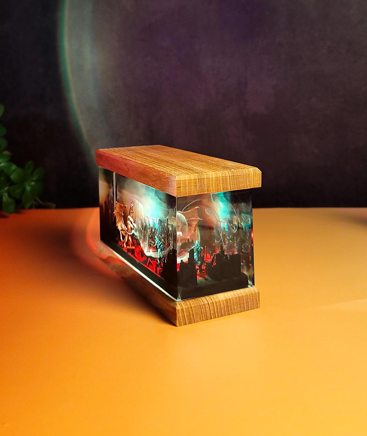 Three-Headed Dragon vs Godzilla Resin Lamp