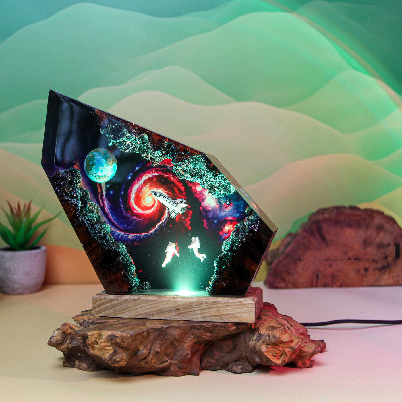 Astronauts Space Galaxy Scene Resin Lamp