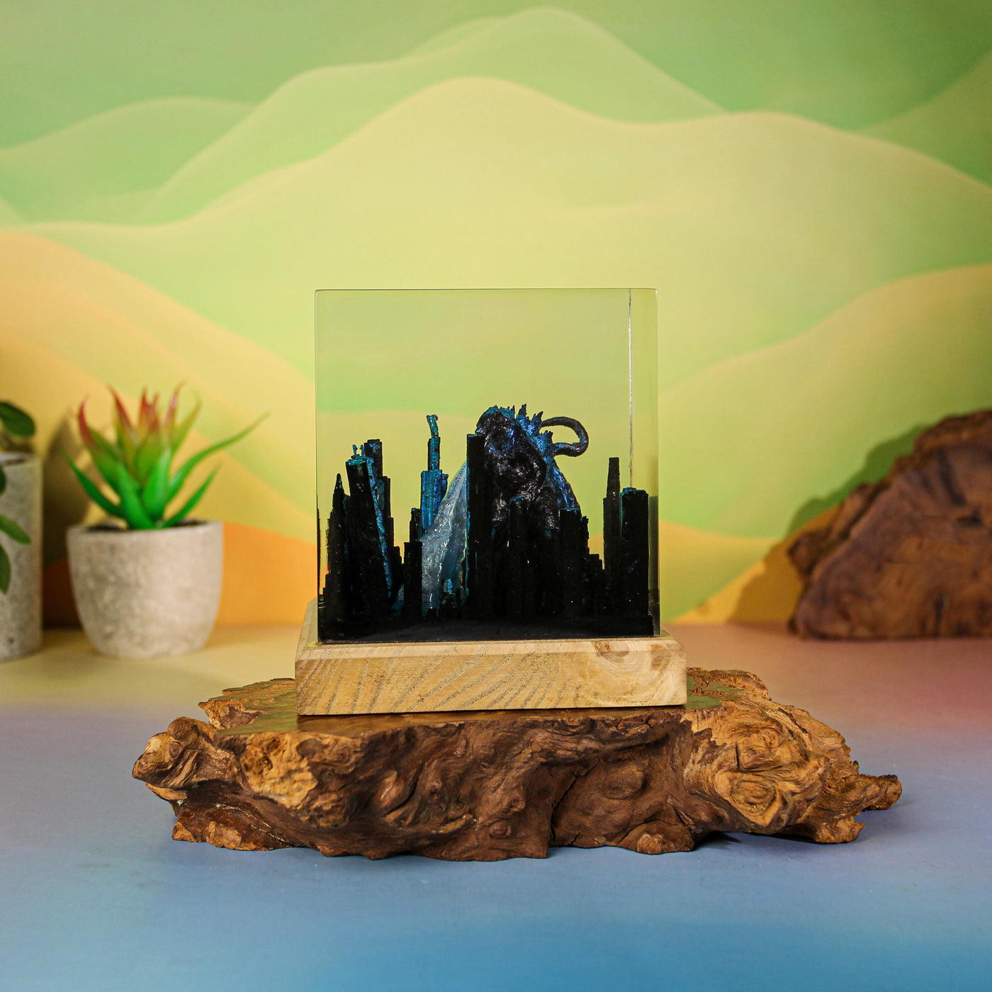 Giant Godzilla Attacking City Resin Lamp