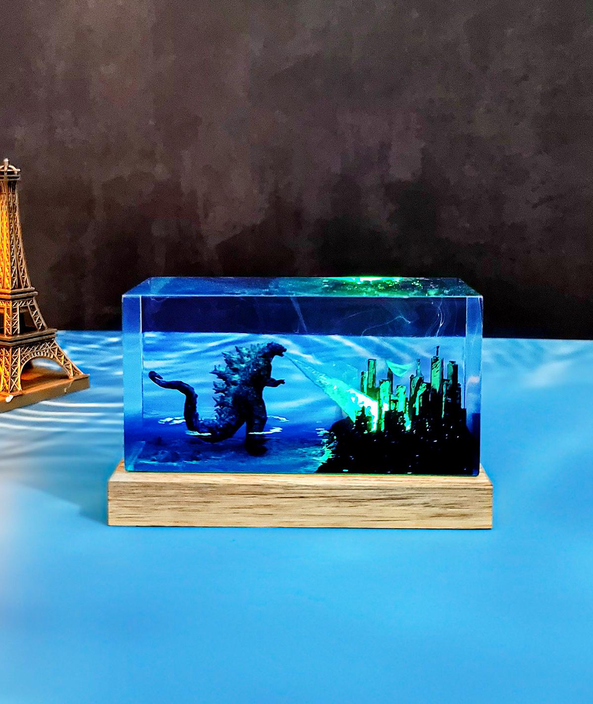 Godzilla Giant Sea Monster Resin Lamp