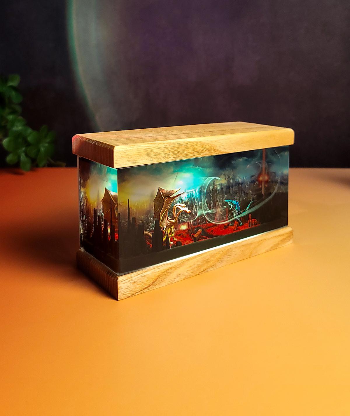 Three-Headed Dragon vs Godzilla Resin Lamp