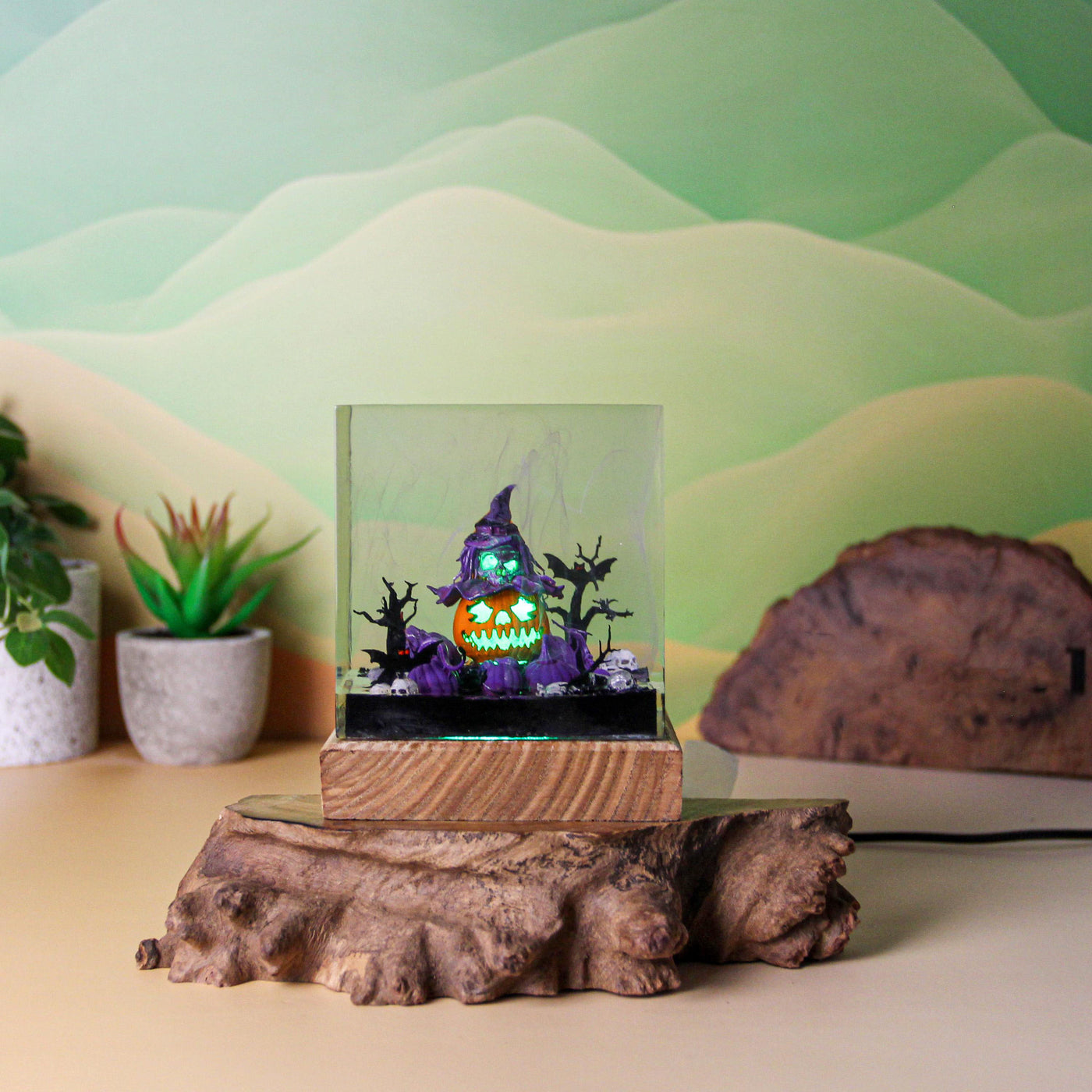 Halloween Pumpkin Witch Resin Lamp