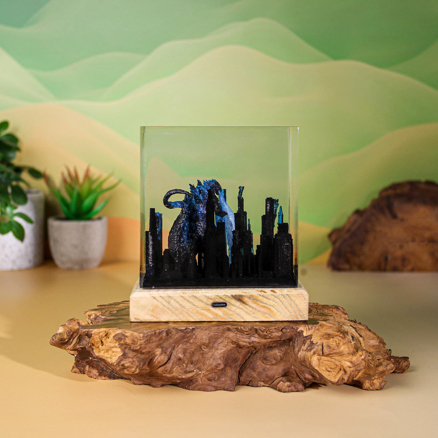 Giant Godzilla Attacking City Resin Lamp