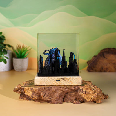 Giant Godzilla Attacking City Resin Lamp