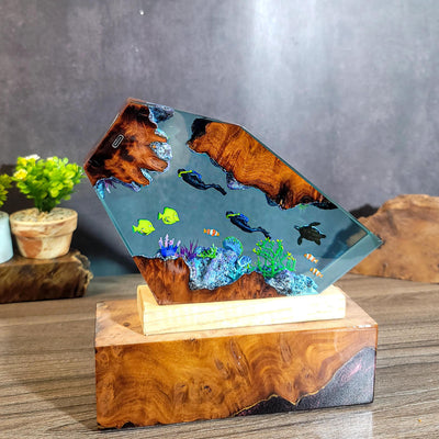 Ocean Resin Lamp with Divers and Coral Reef