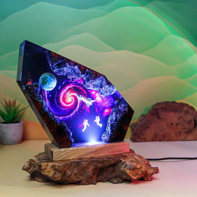 Astronauts Space Galaxy Scene Resin Lamp