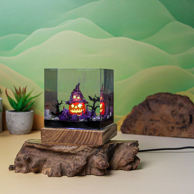 Halloween Pumpkin Witch Resin Lamp