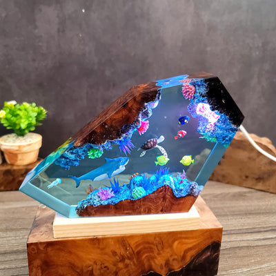 Ocean Resin Lamp with Sea Turtle