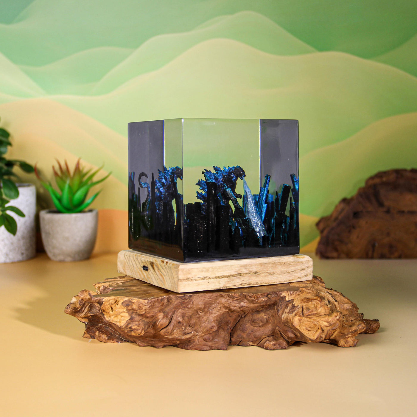 Giant Godzilla Attacking City Resin Lamp