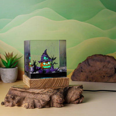 Halloween Pumpkin Witch Resin Lamp