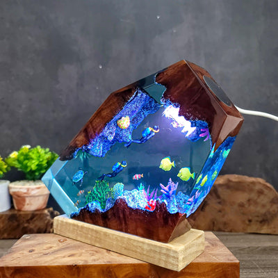 Ocean Resin Lamp with Divers and Coral Reef