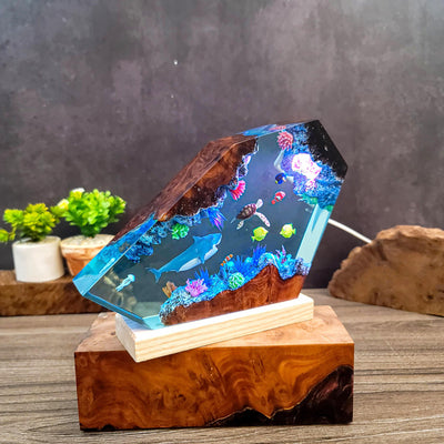 Ocean Resin Lamp with Sea Turtle