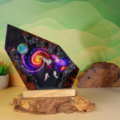 Astronauts Space Galaxy Scene Resin Lamp