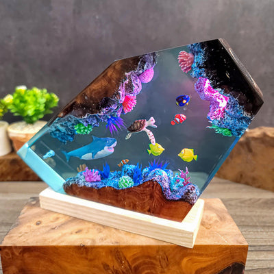 Ocean Resin Lamp with Sea Turtle