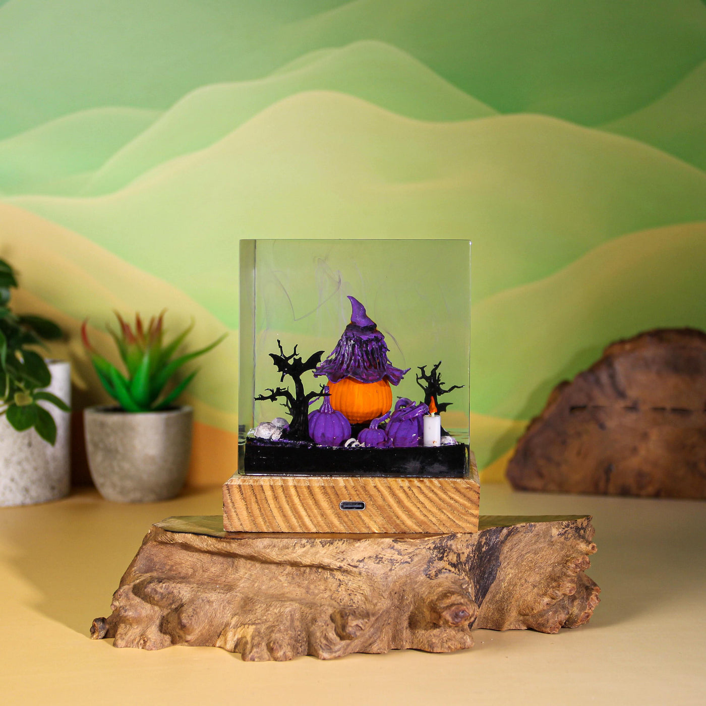 Halloween Pumpkin Witch Resin Lamp