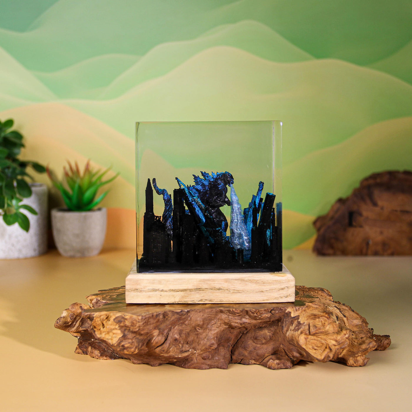 Giant Godzilla Attacking City Resin Lamp