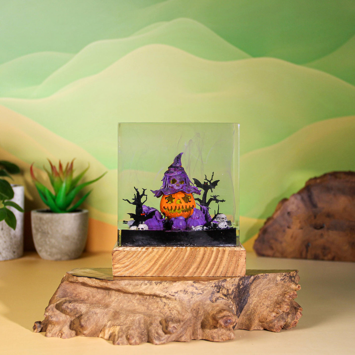 Halloween Pumpkin Witch Resin Lamp