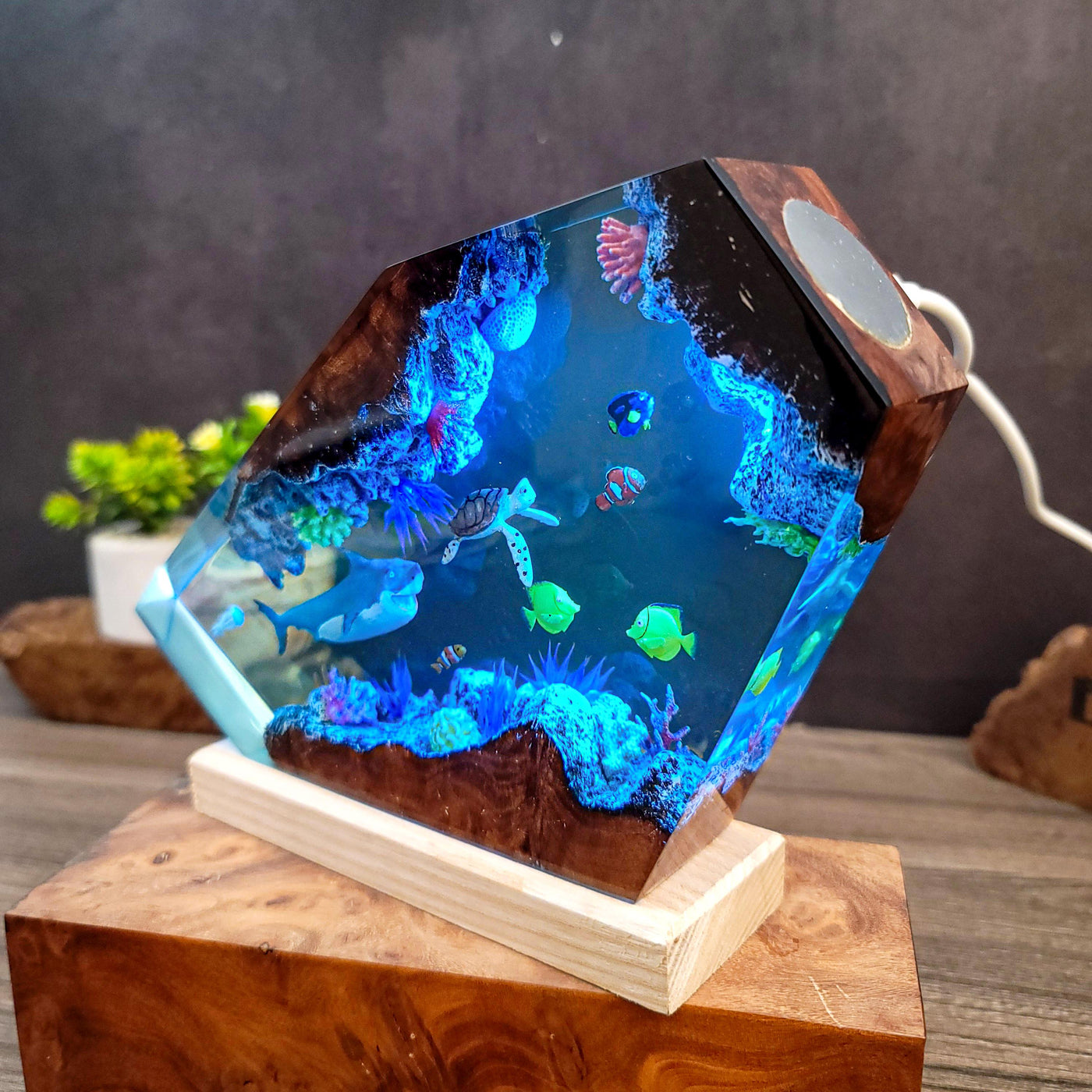 Ocean Resin Lamp with Sea Turtle