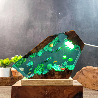 Ocean Resin Lamp with Divers and Coral Reef