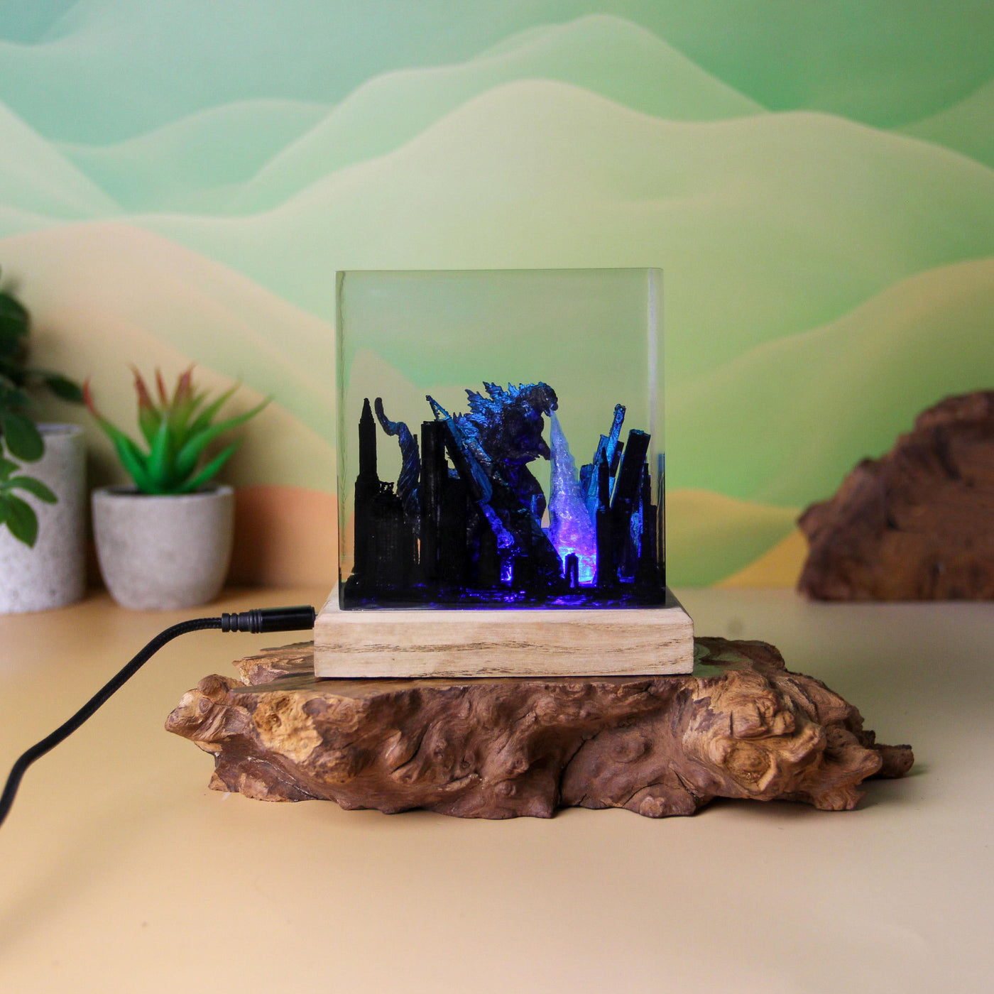 Giant Godzilla Attacking City Resin Lamp