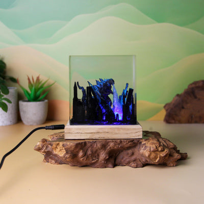 Giant Godzilla Attacking City Resin Lamp