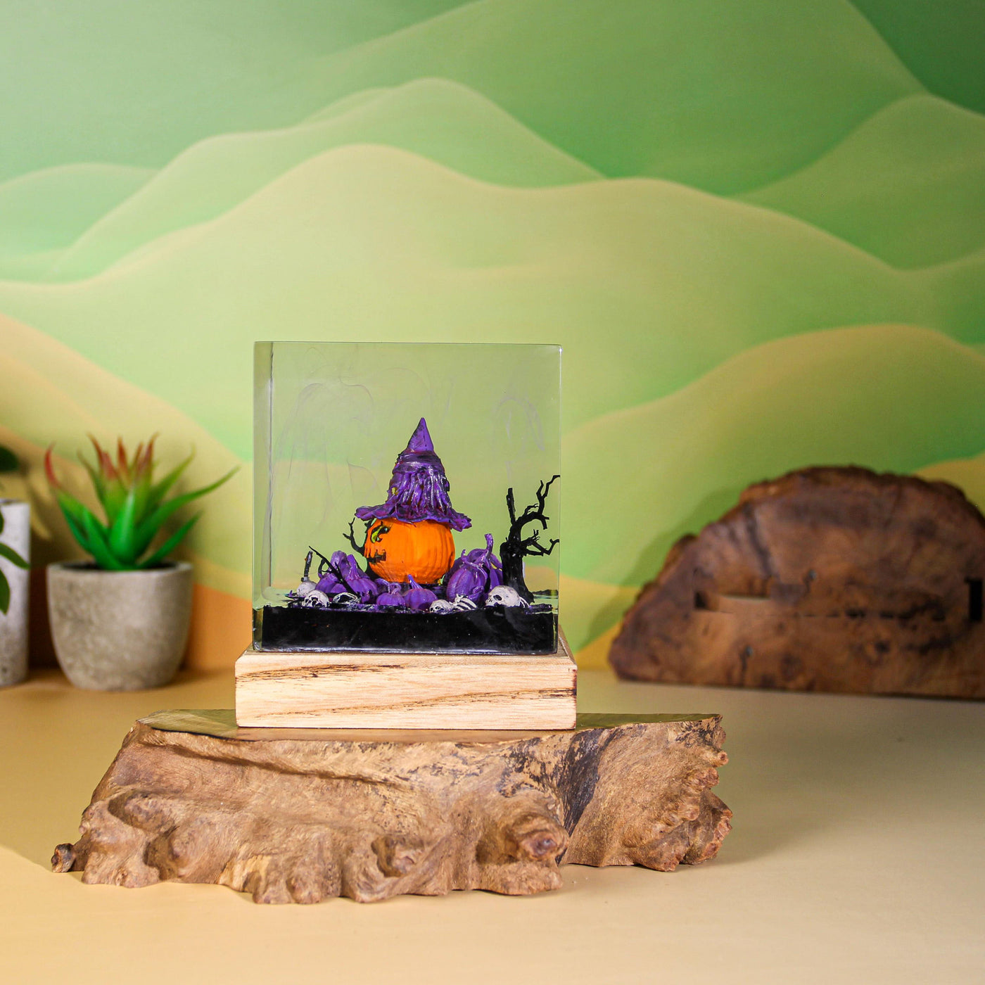 Halloween Pumpkin Witch Resin Lamp